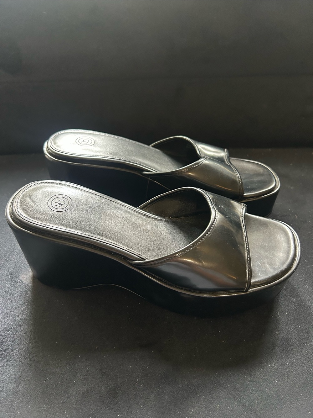 Urban Outfitters Black Platform Wedge Slide Sandals